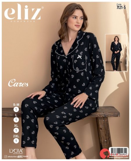 بيجامة بزرار قلوب ارضيه لون اسود🖤