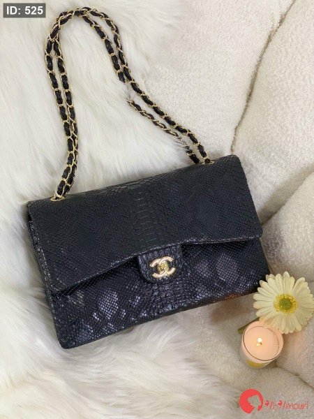 حقيبة شانيل كلاسيك فلاب جلد الثعبان قاعدة 32سم لون أسود