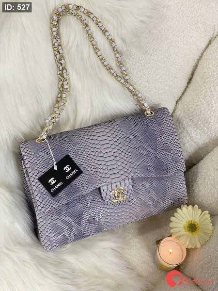 حقيبة شانيل كلاسيك فلاب جلد الثعبان قاعدة 32سم لون رمادي