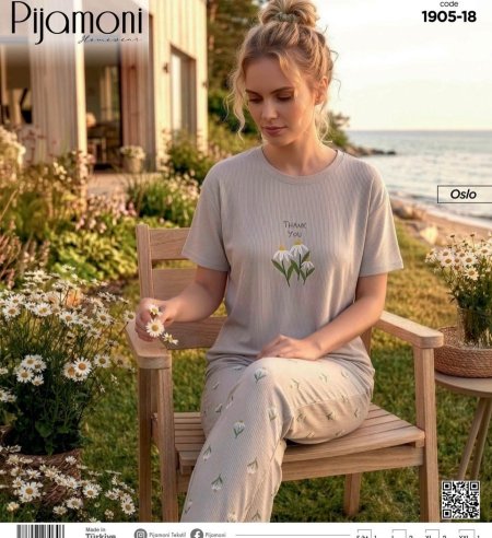 بيجامة نص كم وردة الأقحوان