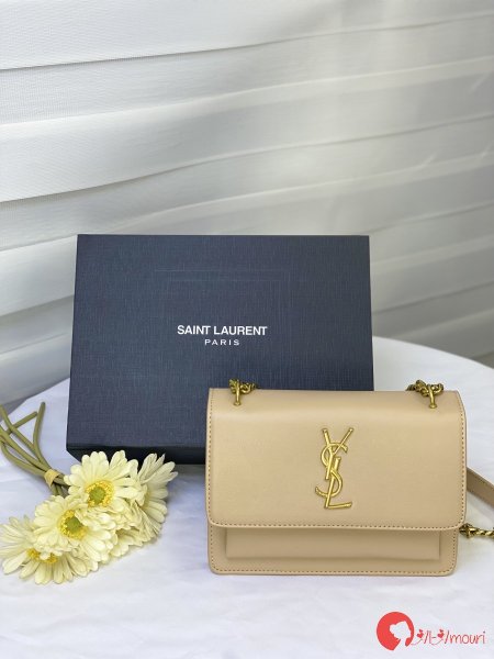 حقيبة YSL مختومة لون بيج قاعدة 24 سم مع علبة