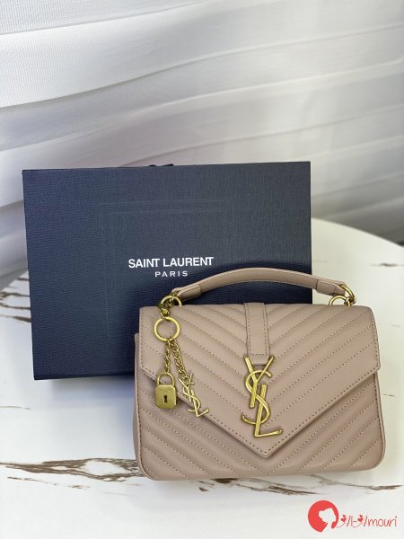 حقيبة YSL مختومة لون بيج قاعدة 24 سم مع علبة