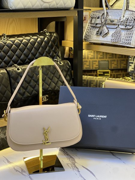 حقيبة YSL مختومه بلون البيج قاعدة 25 سم مع علبه