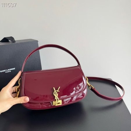 حقيبة YSL مختومه بلون البرغندي قاعدة 25 سم مع علبه